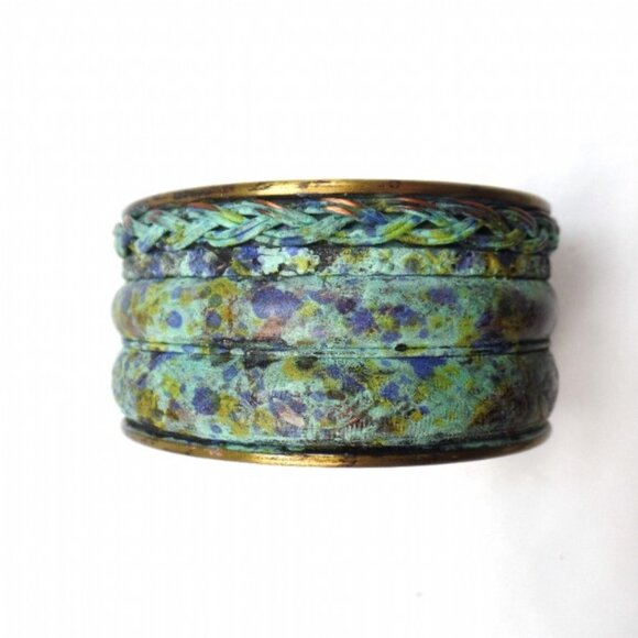 Handmade Jewelry - WOMENS SOUTHWEST STYLE COPPER WITH TURQUOISE OVERLAY CUFF BRACELET